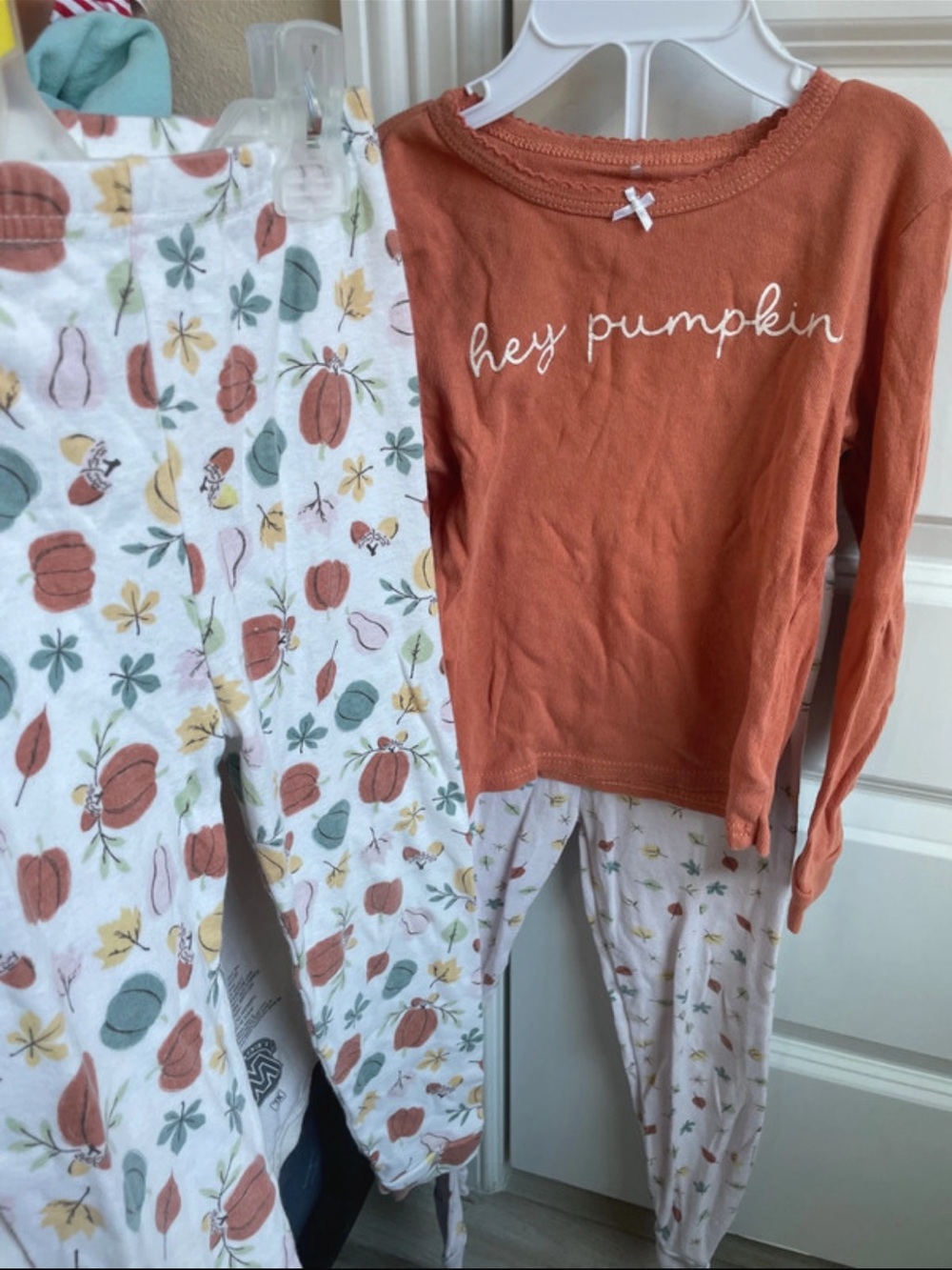 chick pea Rust 'Hey Pumpkin' three-Piece Pajama Set with Printed Pants